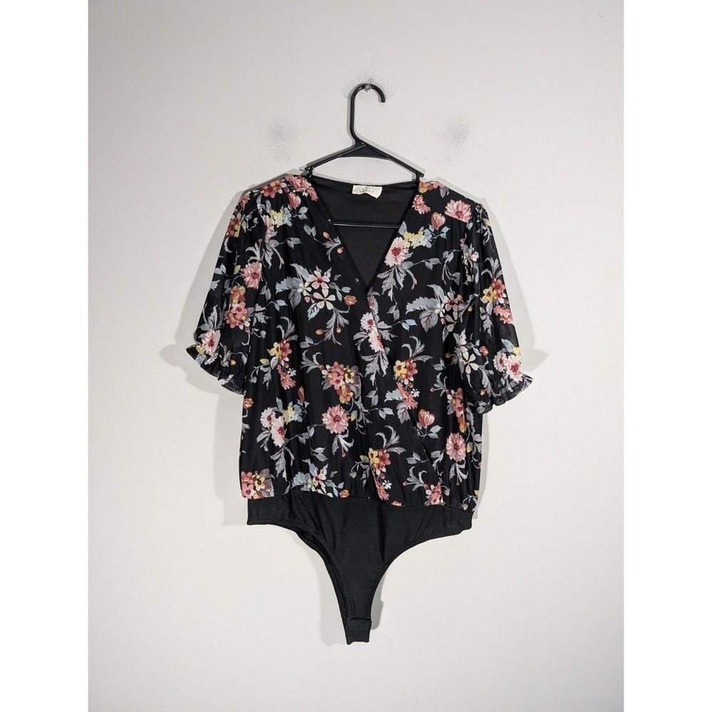 Ember Womens Black Floral Sheer Short Sleeve Bodysuit Sz S Fairy Ethereal Whimsi